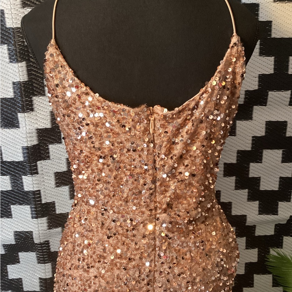 Plus Size Prom Dress Glamorous Rose Gold Sequin 3X Stretch - Picture 10 of 11